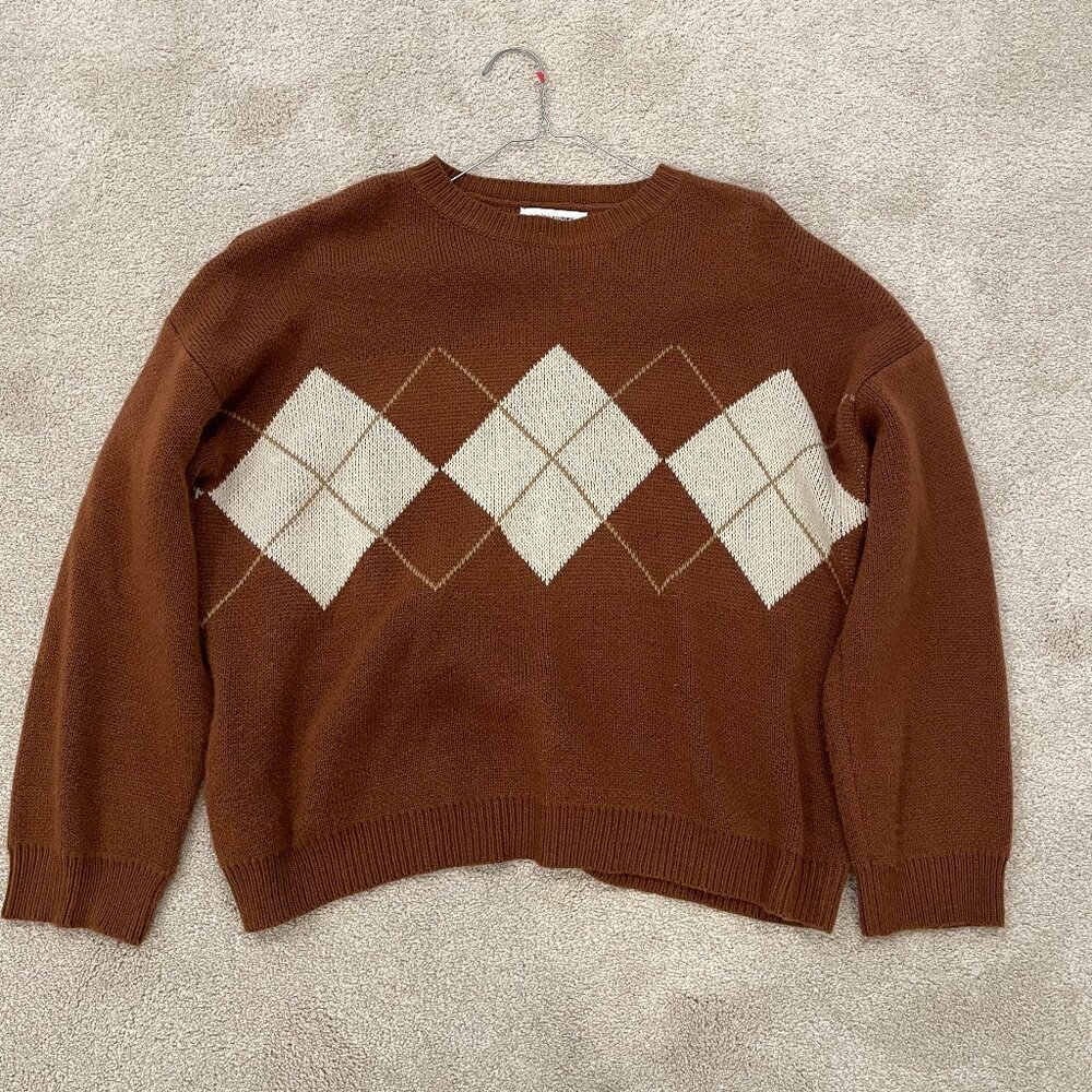 YesStyle Sensarra - Crew-Neck Argyle Oversized Sweater